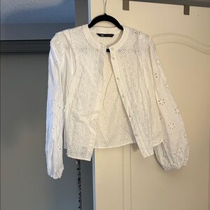 Zara White Eyelet Blouse